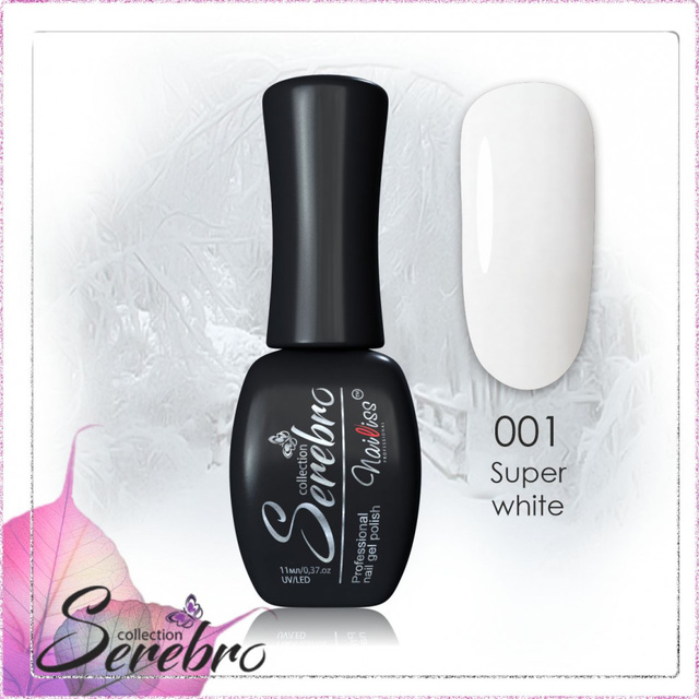 Гель-лак Serebro 001Super white, 11 мл