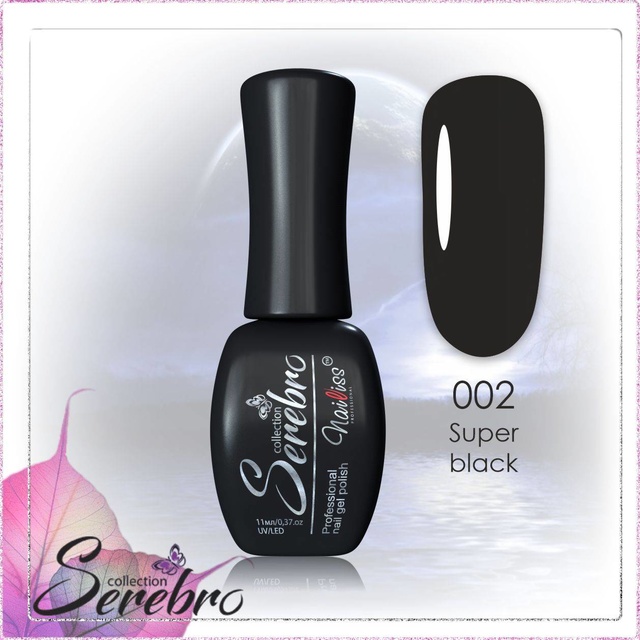 Гель-лак Serebro 002 Super black, 11 мл