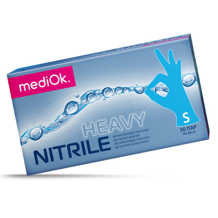 MediOk нитриловые перчатки Heavy, голубые р.S, 50пар