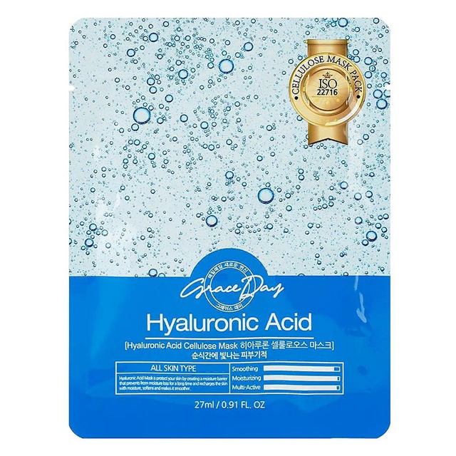 Grace Day Маска тканевая для лица с гиалуроновой кислотой Hyaluronic Acid Cellulose Mask, 27 мл